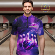 Load image into Gallery viewer, Galaxy Purple Bowling Shirts Yellow for Team Women Men Bowling Polo &amp; 1/4 Zip Shirt MBL246