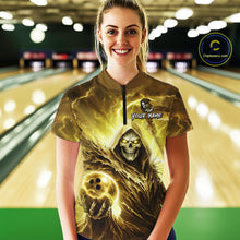 Load image into Gallery viewer, Yellow Bowling Shirts for Team Women Men Custom Death Bowling Jersey Bowl League MBL248