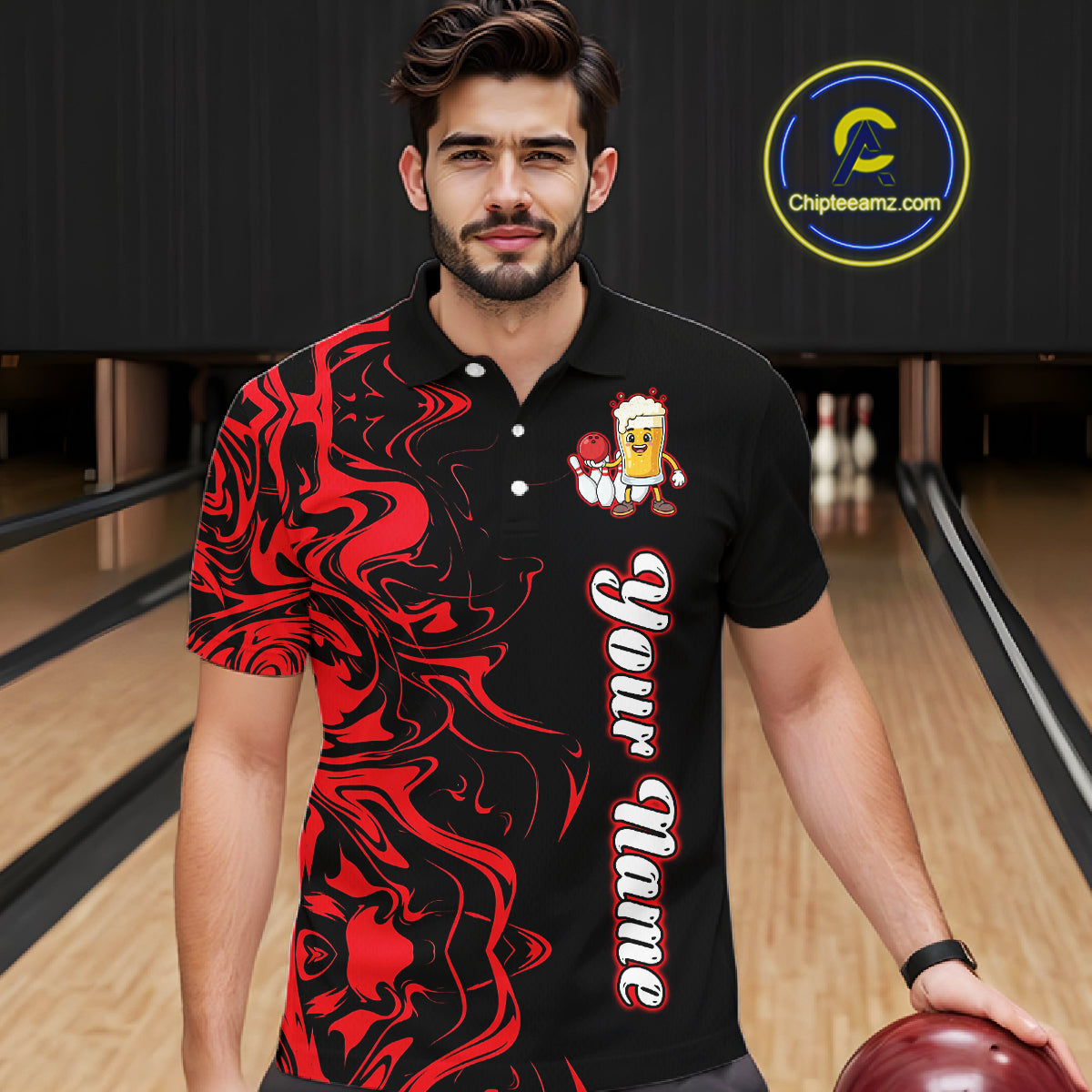 Funny Beer Bowling Shirts Team Women Men Custom Red Bowling Jersey for Bowler MBL250