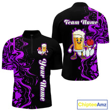 Load image into Gallery viewer, Funny Beer Bowling Shirts Team Women Men Custom Purple Bowling Jersey for Bowler MBL250