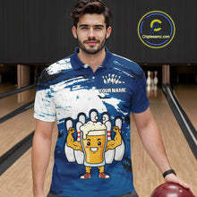 Load image into Gallery viewer, Blue Funny Beer Bowling Shirts for Women Men Team Bowling Polo&amp;1/4 Zip Bowl League MBL253