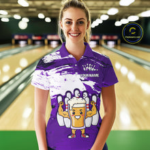 Load image into Gallery viewer, Purple Funny Beer Bowling Shirts for Women Men Team Bowling Polo&amp;1/4 Zip Bowl League MBL253
