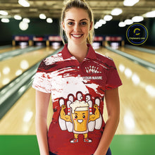 Load image into Gallery viewer, Red Funny Beer Bowling Shirts for Women Men Team Bowling Polo&amp;1/4 Zip Bowl League MBL253
