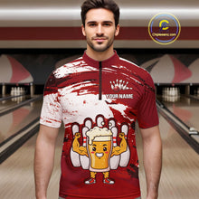 Load image into Gallery viewer, Red Funny Beer Bowling Shirts for Women Men Team Bowling Polo&amp;1/4 Zip Bowl League MBL253