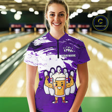 Load image into Gallery viewer, Purple Funny Beer Bowling Shirts for Women Men Team Bowling Polo&amp;1/4 Zip Bowl League MBL253