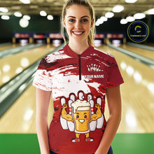 Load image into Gallery viewer, Red Funny Beer Bowling Shirts for Women Men Team Bowling Polo&amp;1/4 Zip Bowl League MBL253
