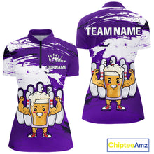 Load image into Gallery viewer, Purple Funny Beer Bowling Shirts for Women Men Team Bowling Polo&amp;1/4 Zip Bowl League MBL253