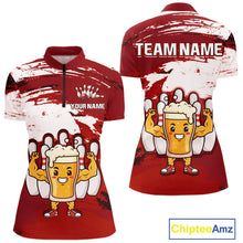 Load image into Gallery viewer, Red Funny Beer Bowling Shirts for Women Men Team Bowling Polo&amp;1/4 Zip Bowl League MBL253