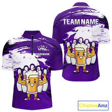 Load image into Gallery viewer, Purple Funny Beer Bowling Shirts for Women Men Team Bowling Polo&amp;1/4 Zip Bowl League MBL253