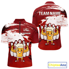 Load image into Gallery viewer, Red Funny Beer Bowling Shirts for Women Men Team Bowling Polo&amp;1/4 Zip Bowl League MBL253