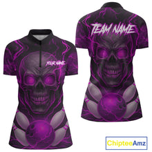 Load image into Gallery viewer, Pink Bowling Shirts for Team Women Men Custom Skull Bowling Jerseys for Couples MBL207
