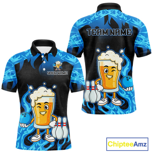 Blue Flaming Beer Bowling Shirts Beer Bowling Jersey for Team Women Men Bowler MBL262