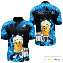 Load image into Gallery viewer, Blue Flaming Beer Bowling Shirts Beer Bowling Jersey for Team Women Men Bowler MBL262