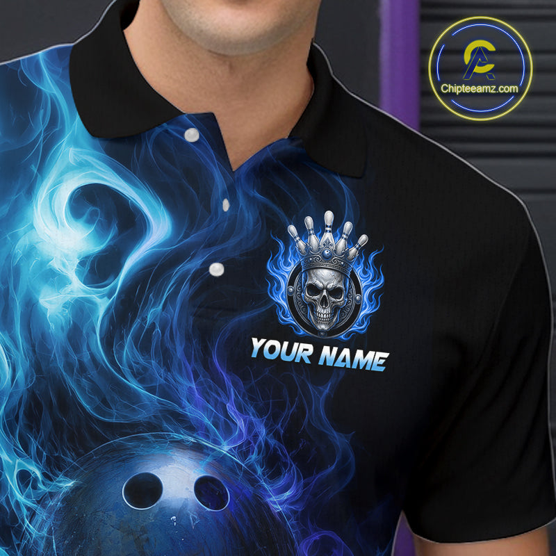 Black polo shirt with blue smoke design and skull logo, featuring 'Chipteeamz.com' logo.