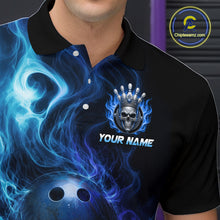 Load image into Gallery viewer, Black polo shirt with blue smoke design and skull logo, featuring 'Chipteeamz.com' logo.