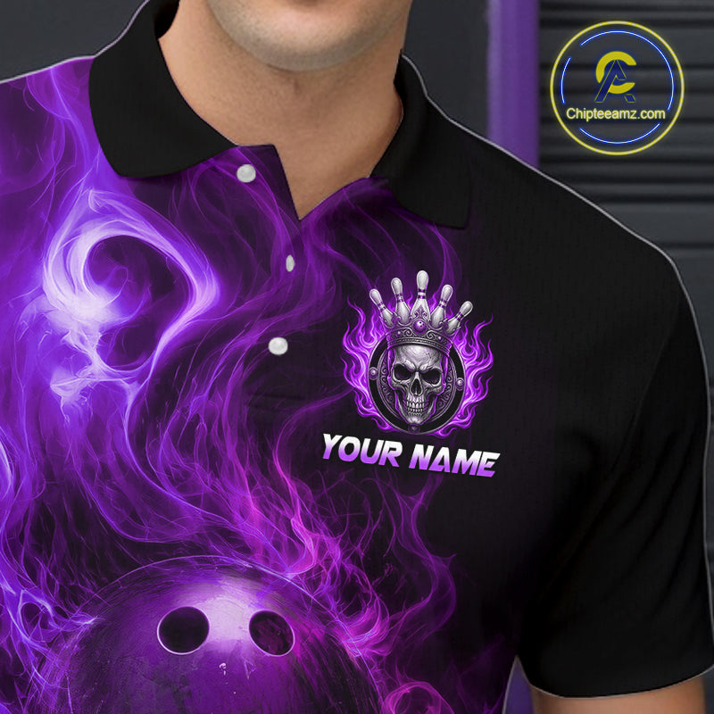 Black polo shirt with purple smoke design and skull logo, featuring 'Chipteeamz.com' logo.