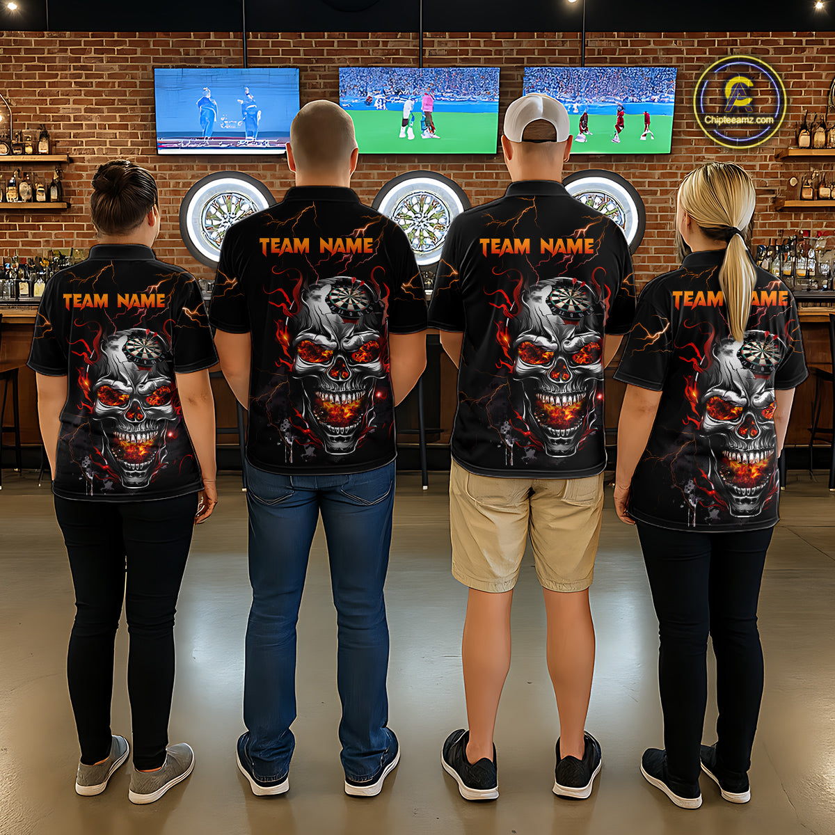 Custom Thunder Skull Darts Board Dart Shirts for Women Darts Team Jerseys Polo & 1/4 Zip NNT134