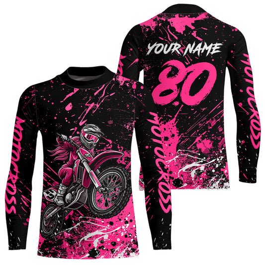 Personalized Pink Youth Motocross Shirts Off-Road Dirt Bike Jersey Kid Men Women UPF30+ DNT17