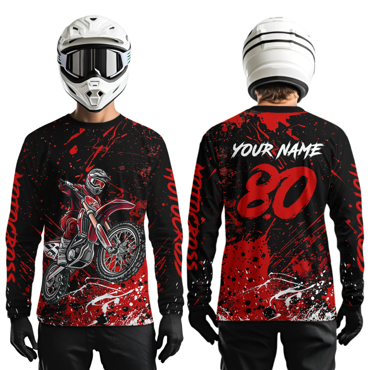 Personalized Red Youth Motocross Shirts Off-Road Dirt Bike Jersey Kid Men Women UPF30+ DNT17