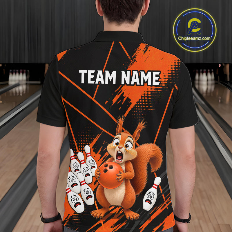 Custom Orange Squirrel Bowling Jersey for Men Bowling Team Shirts Bowling Polo & 1/4 Zip HNT301