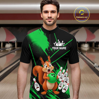 Custom Green Squirrel Bowling Jersey for Men Bowling Team Shirts Bowling Polo & 1/4 Zip HNT301