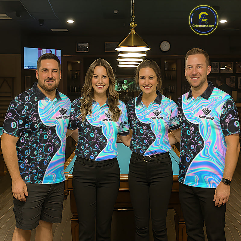 Custom Holographic 8 Ball Pattern Billiard Shirts for Women Billiard Team Jerseys Billiard League NNT280