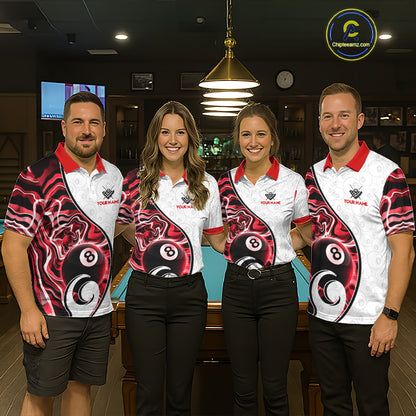 Custom Red Liquid Swirl 8 Ball Billiard Shirts for Women Billiard Team Jerseys Billiard League NNT279