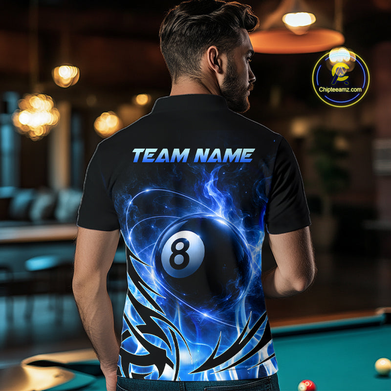 Custom Blue Flame 8 Ball Billiard Shirts for Men Billiard Team Jerseys Billiard League NNT282
