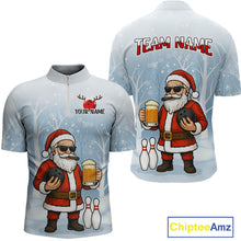 Load image into Gallery viewer, Funny Beer Santa Christmas Custom Bowling Jersey for Men Bowling Team Shirts Polo &amp; 1/4 Zip HNT141