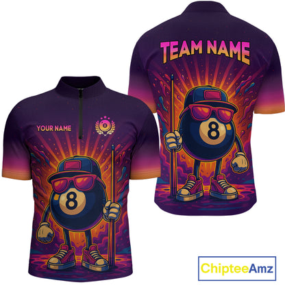 8 Ball Billiard Shirts for Men Retro Custom Billiard Team Shirts Billiard League Polo & 1/4 Zip NNT98
