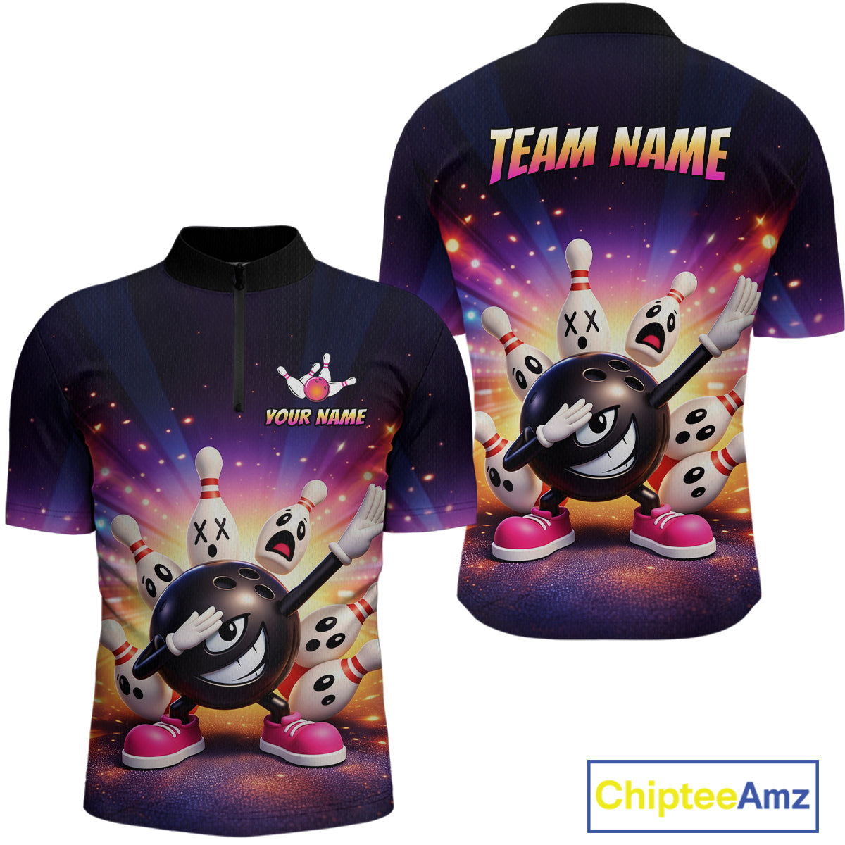 Custom Galaxy Funny Bowling Jersey for Men Bowling Tournament Polo & 1/4 Zip Bowling Team Shirts HNT217