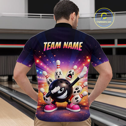 Custom Galaxy Funny Bowling Jersey for Men Bowling Tournament Polo & 1/4 Zip Bowling Team Shirts HNT217