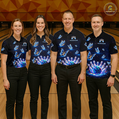 Custom Galaxy Butterflies Bowling Jersey for Men Bowling Tournament Polo & 1/4 Zip Bowling Team Shirts HNT211