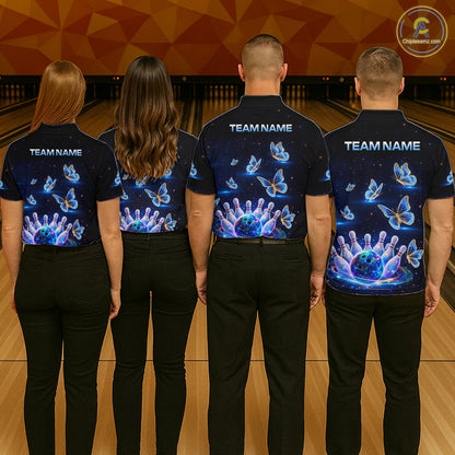 Custom Galaxy Butterflies Bowling Jersey for Men Bowling Tournament Polo & 1/4 Zip Bowling Team Shirts HNT211
