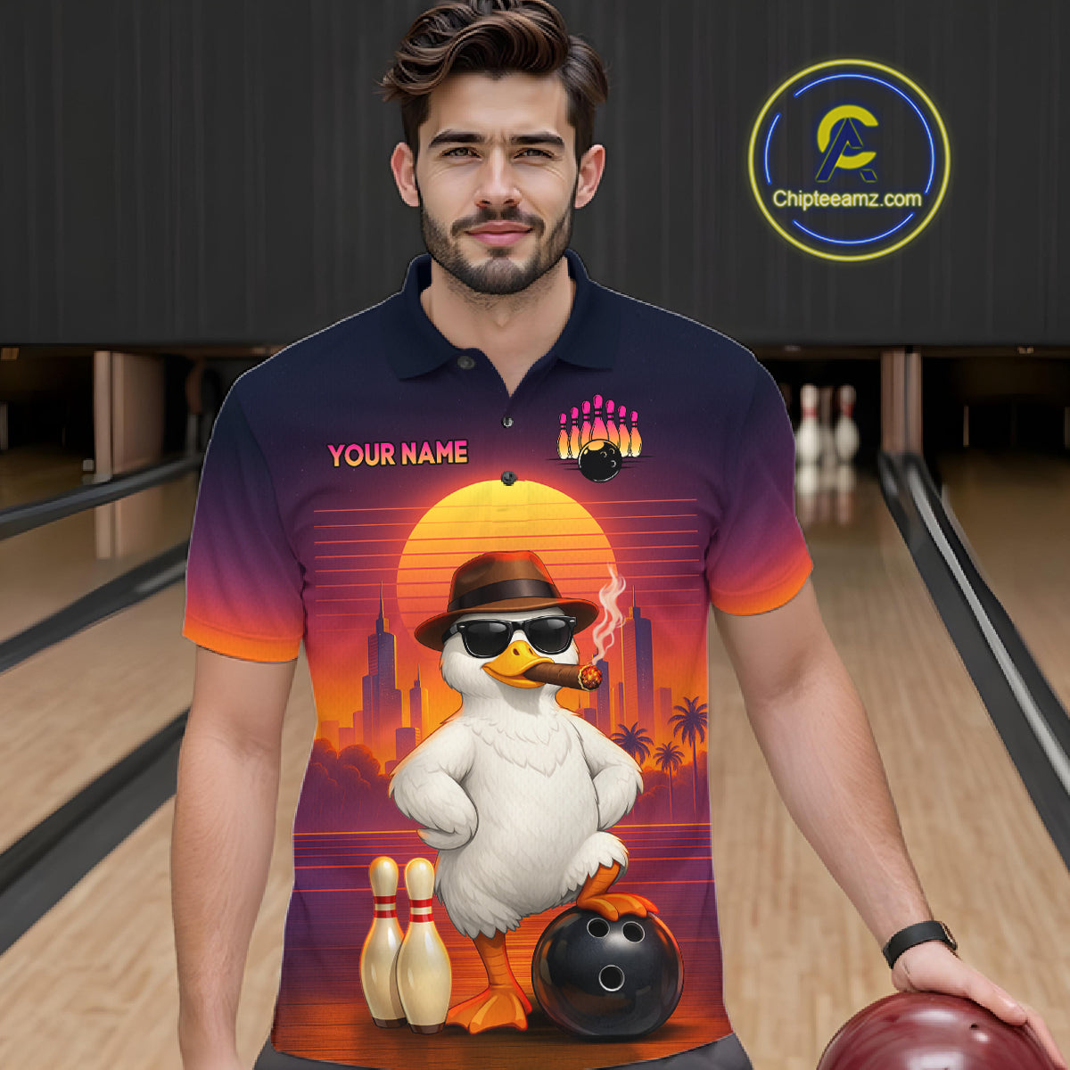 Custom Funny Duck Bowling Jersey for Men Bowling Uniform Polo & 1/4 Zip Bowling Team Shirts HNT235
