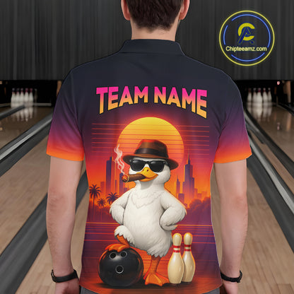 Custom Funny Duck Bowling Jersey for Men Bowling Uniform Polo & 1/4 Zip Bowling Team Shirts HNT235
