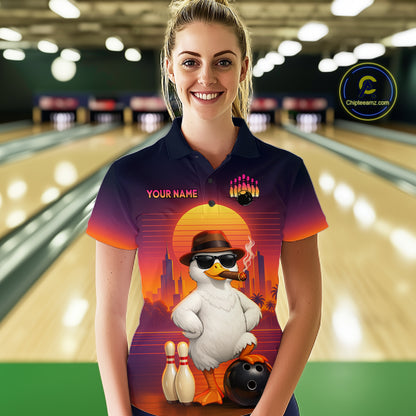 Custom Funny Duck Bowling Jersey for Women Bowling Uniform Polo & 1/4 Zip Bowling Team Shirts HNT235