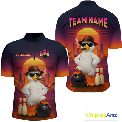 Custom Funny Duck Bowling Jersey for Men Bowling Uniform Polo & 1/4 Zip Bowling Team Shirts HNT235