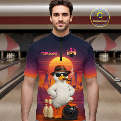 Custom Funny Duck Bowling Jersey for Men Bowling Uniform Polo & 1/4 Zip Bowling Team Shirts HNT235