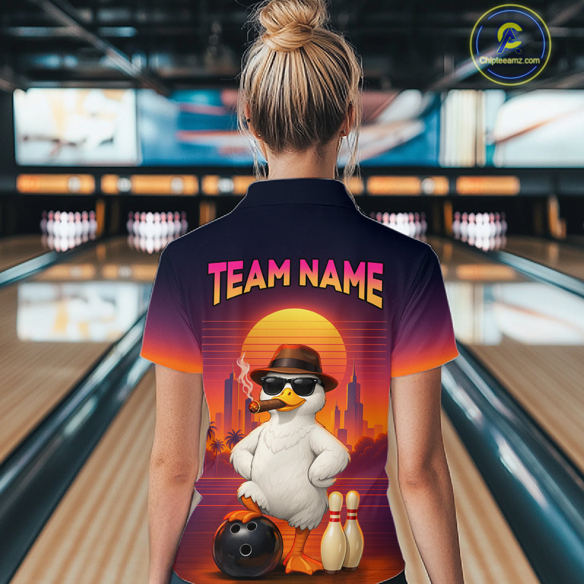 Custom Funny Duck Bowling Jersey for Women Bowling Uniform Polo & 1/4 Zip Bowling Team Shirts HNT235