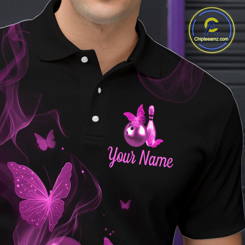 Custom Pink Butterfly Galaxy Bowling Jersey for Men Bowling Team Shirts Bowling League HNT310