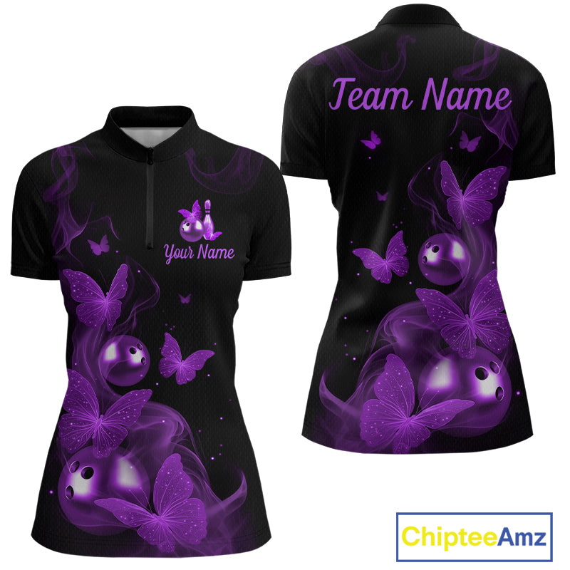 Custom Purple Butterfly Galaxy Bowling Jersey for Women Bowling Team Shirts Bowling League HNT310