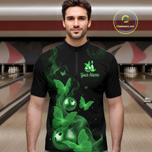 Load image into Gallery viewer, Custom Green Butterfly Galaxy Bowling Jersey for Men Bowling Team Shirts Bowling League HNT310