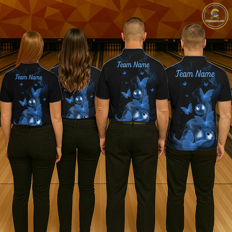 Custom Blue Butterfly Galaxy Bowling Jersey for Men Bowling Team Shirts Bowling League HNT310