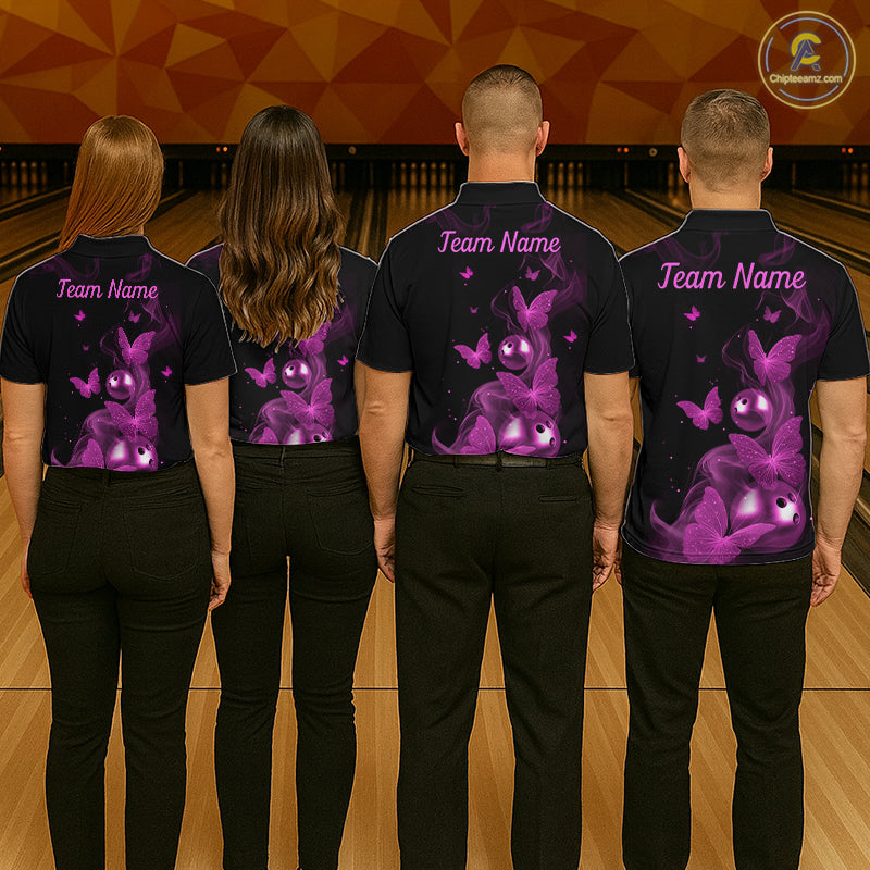 Custom Pink Butterfly Galaxy Bowling Jersey for Men Bowling Team Shirts Bowling League HNT310