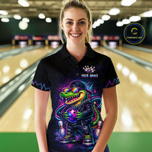 Load image into Gallery viewer, Custom Neon Funny Alligator Bowling Jersey for Women Bowling Tournament Polo &amp; 1/4 Zip Bowling Team Shirts HNT219