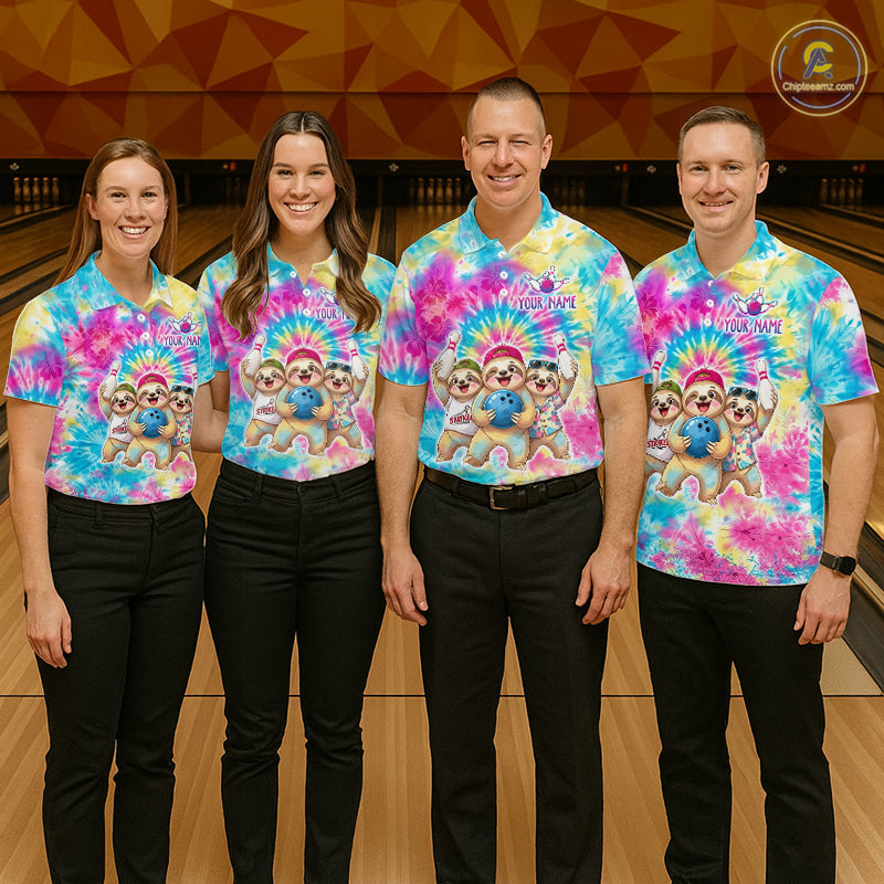 Custom Funny Sloth Bowling Jersey for Men Tropical Tie-Dye Bowling Team Shirts Bowling League HNT306