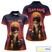 Load image into Gallery viewer, Custom Funny Cat Bowling Jersey for Women Bowling Uniform Polo &amp; 1/4 Zip Bowling Team Shirts HNT114