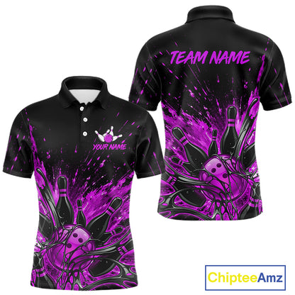 Personalized Purple Bowling Jerseys For Men, Custom Bowling Team Shirts Bowling Pin And Ball HNT494
