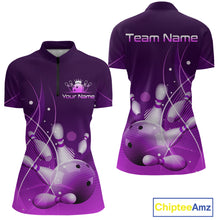 Load image into Gallery viewer, Custom Purple Bowling Jersey for Women Bowling Uniform Bowling Team Shirts Polo &amp; 1/4 Zip HNT168